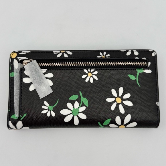 Kate Spade Dana Daisies Large Slim Bifold Wallet Black Multi - Picture 2 of 11